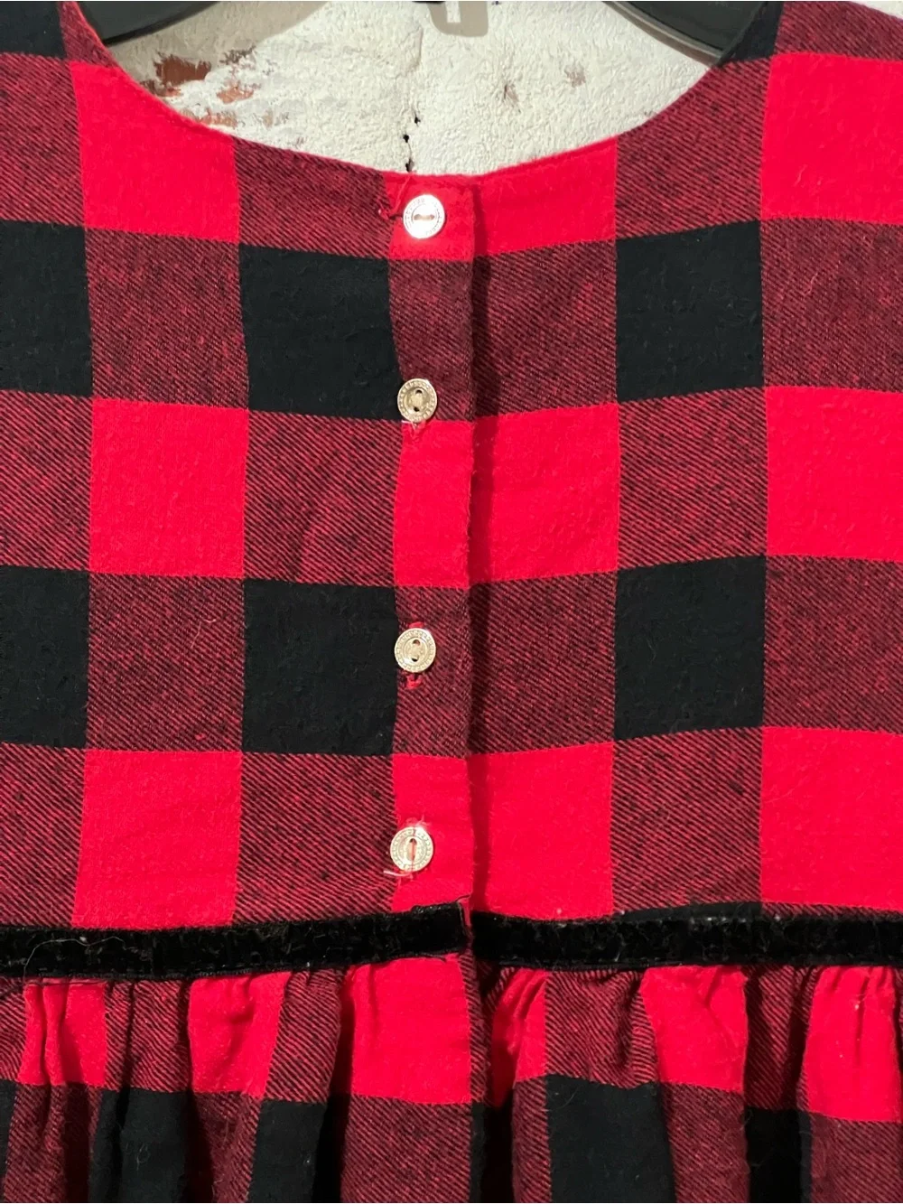 Tommy Bahama Dress Girls Size 8 Red Black Plaid Long Sleeve Holiday Velvet Trim